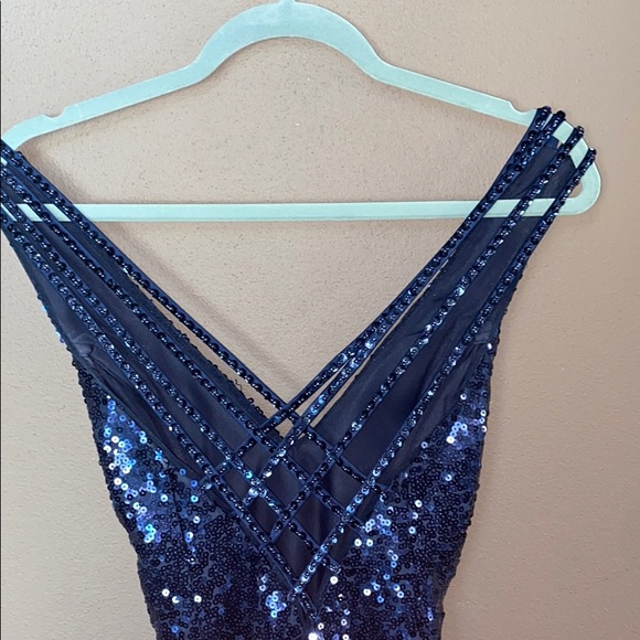 Navy Sequined Prom Dress - Picture 5 of 9